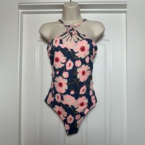 Tori Praver Blue Stretch Floral Seafoam Women’s Swimwear One Piece Swimsuit Sz M